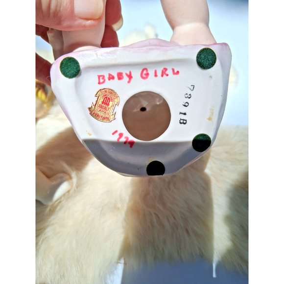 2 Piano Baby Figurine, Sleepy Girl , 7ins & Pink & Green Bonnet 8ins - Picture 3 of 9